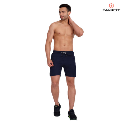 2 in 1 Layered shorts - with side zip and inner pocket - Navy Blue