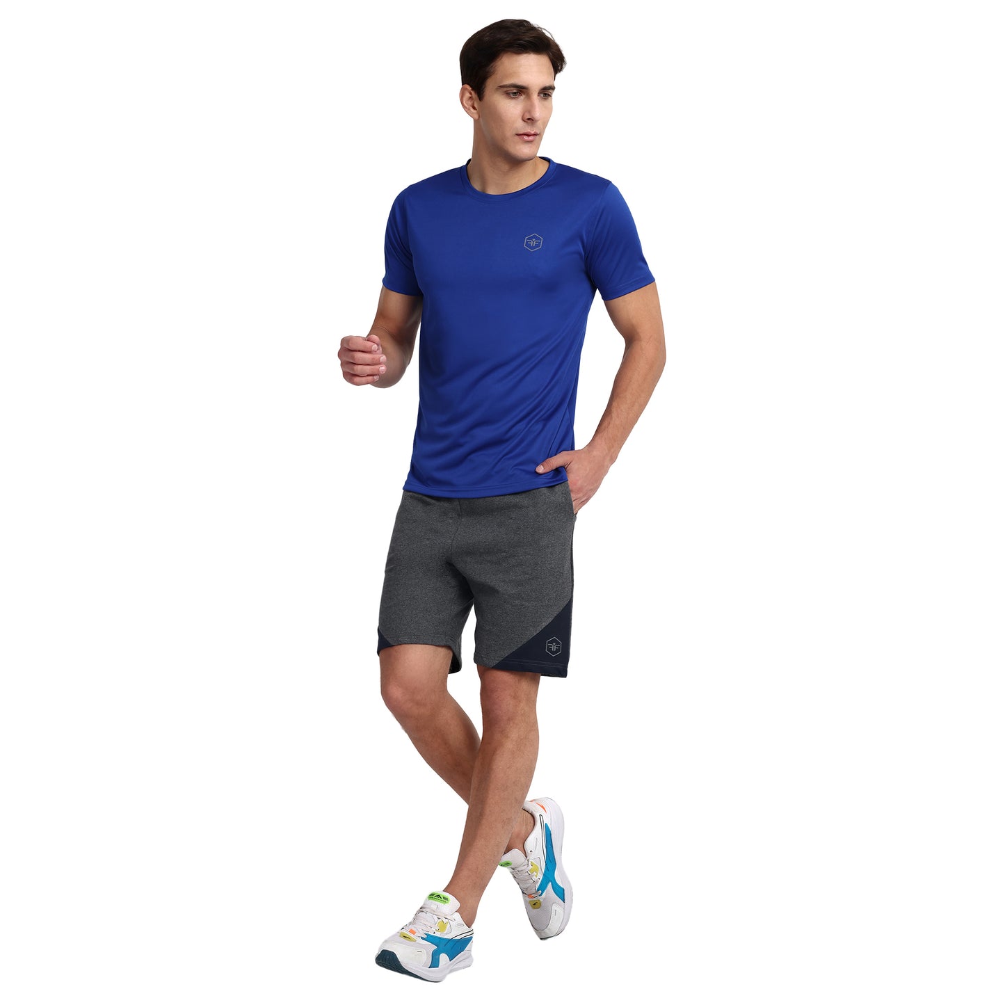 Famifit Round Neck Polyester Tshirts for men - Gym wear, sports and other activities - navey Blue