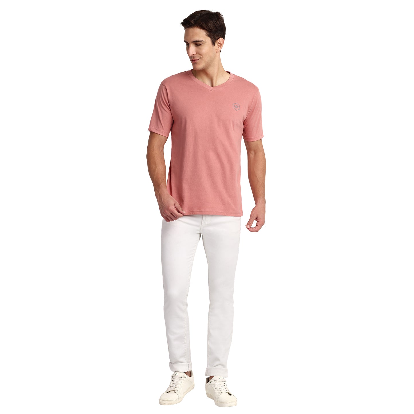 Famifit V Neck cotton Tshirts for men - Gym wear, sports and other activities - Peach