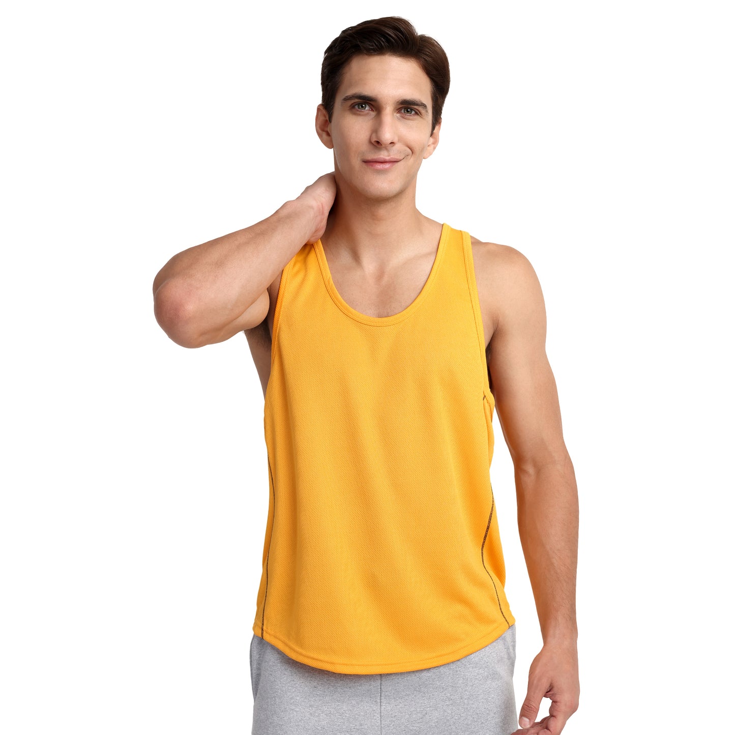 Famift Tank Top, Gym vest, sports wear, Back Y cut - yellow