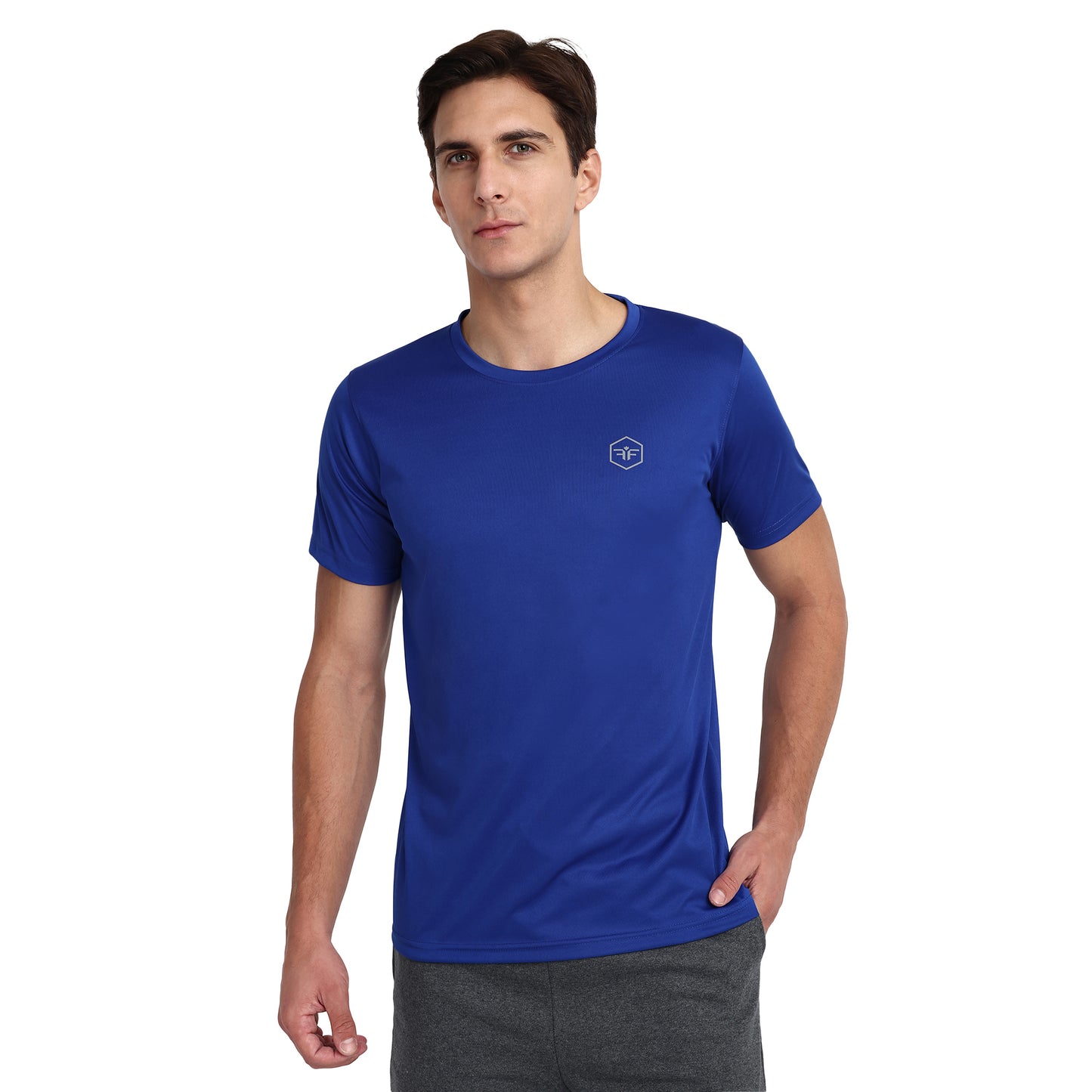 Famifit Round Neck Polyester Tshirts for men - Gym wear, sports and other activities - navey Blue