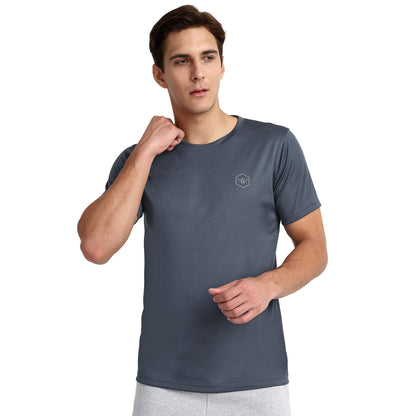 Men's Round Neck Polyester T-Shirt for Gym and Sports