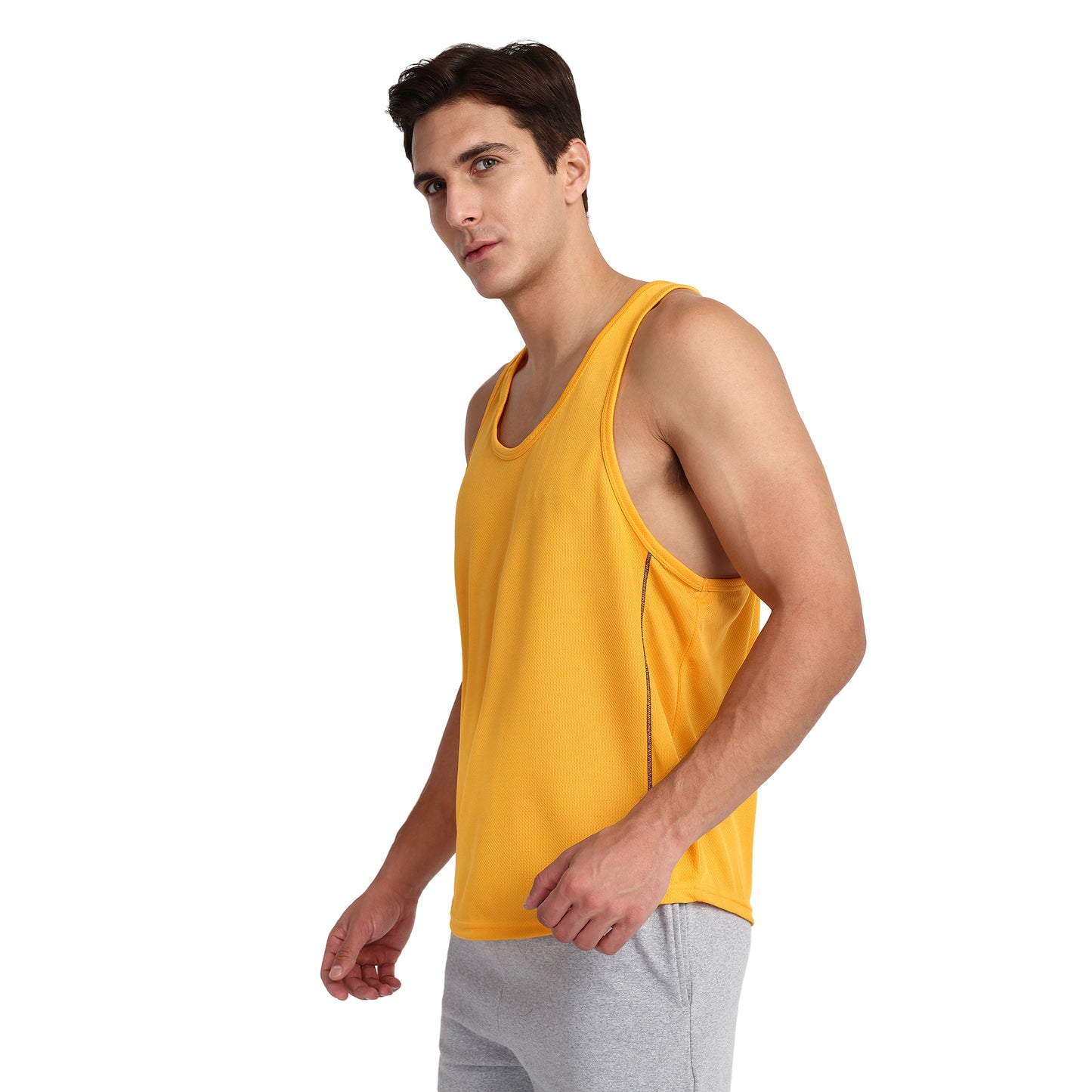 Famift Tank Top, Gym vest, sports wear, Back Y cut - yellow