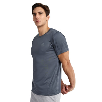 Men's Round Neck Polyester T-Shirt for Gym and Sports