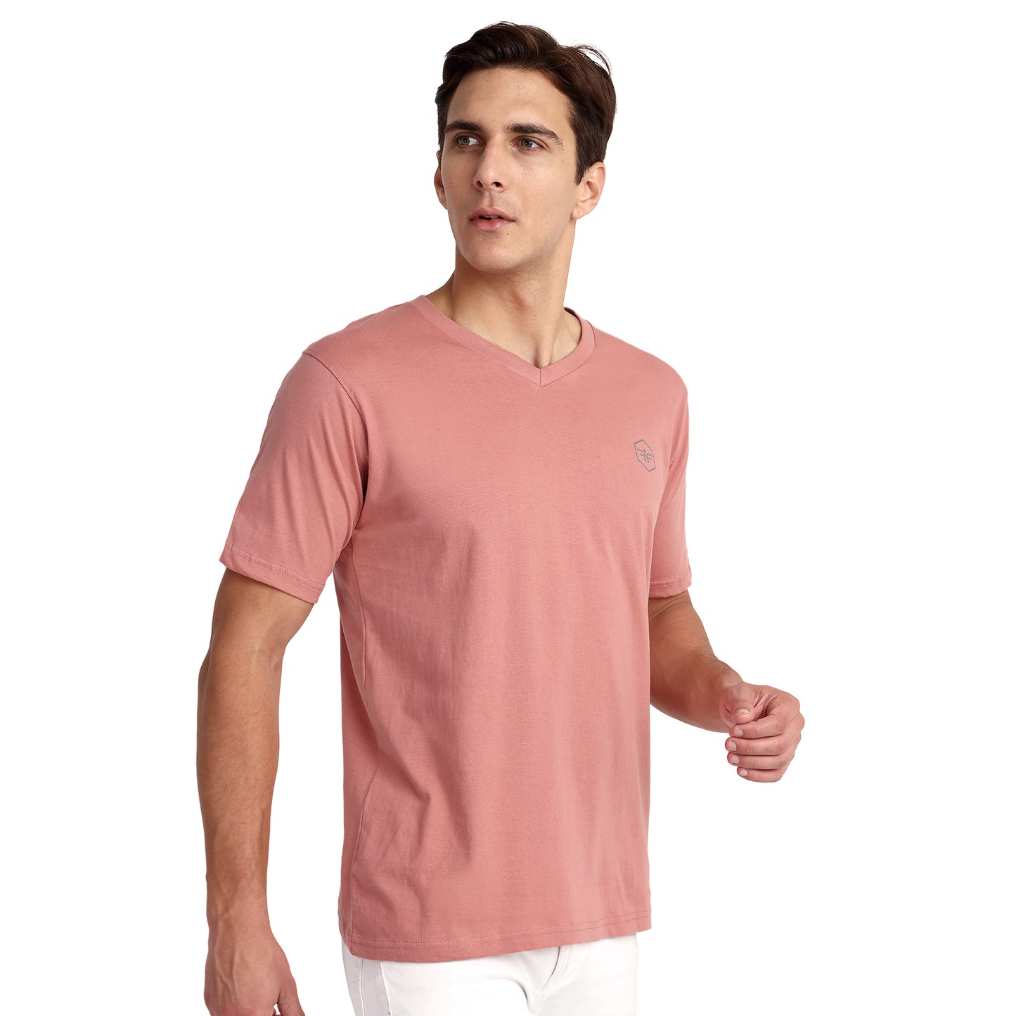 Famifit V Neck cotton Tshirts for men - Gym wear, sports and other activities - Peach