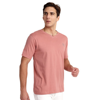 Famifit V Neck cotton Tshirts for men - Gym wear, sports and other activities - Peach