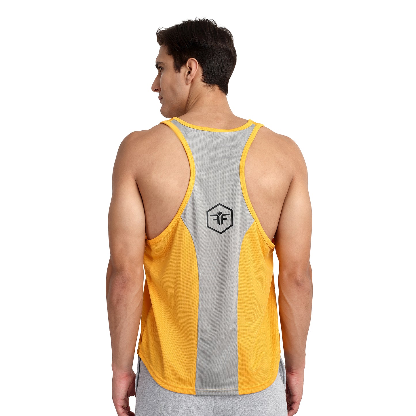 Famift Tank Top, Gym vest, sports wear, Back Y cut - yellow