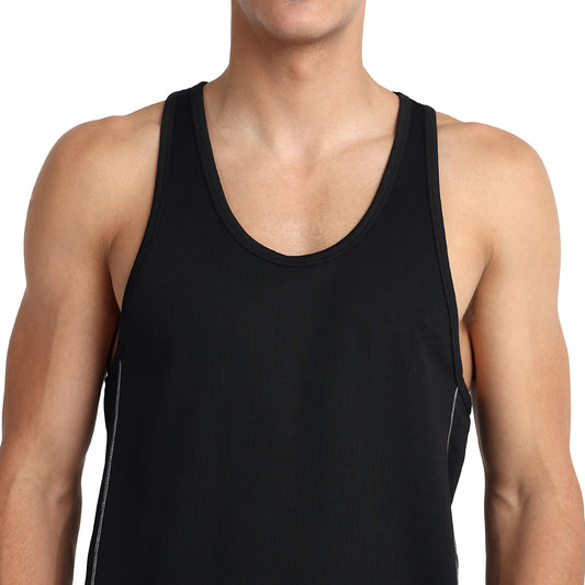 Famift Tank Top, Gym vest, sports wear, Back Y cut - Black