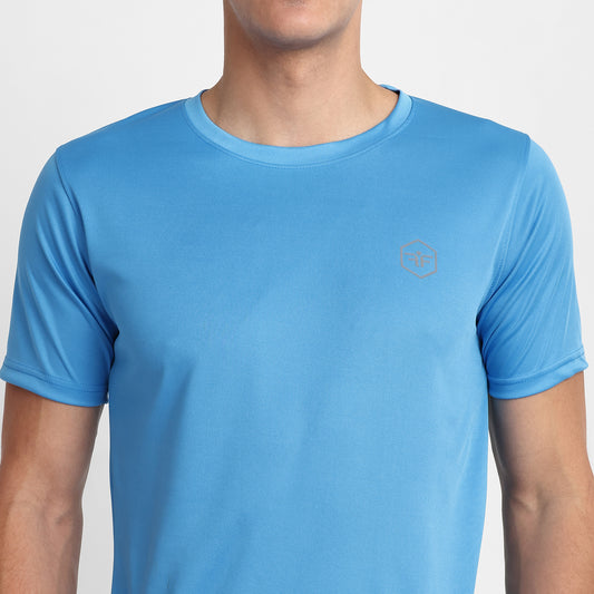 Famifit Round Neck Polyester Tshirts for men - Gym wear, sports and other activities - Sky Blue