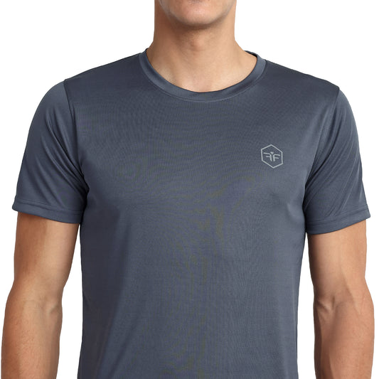 Famifit Round Neck Polyester Tshirts for men - Gym wear, sports and other activities - Grey