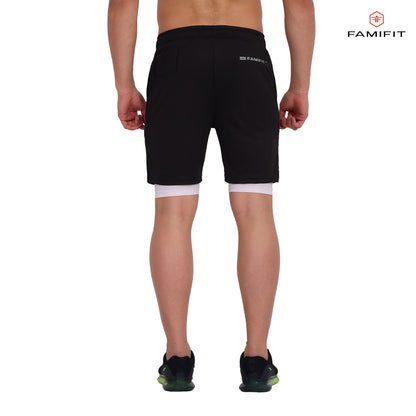 FamiFit 2-in-1 Multifunctional Knee-Length Workout Shorts for Men