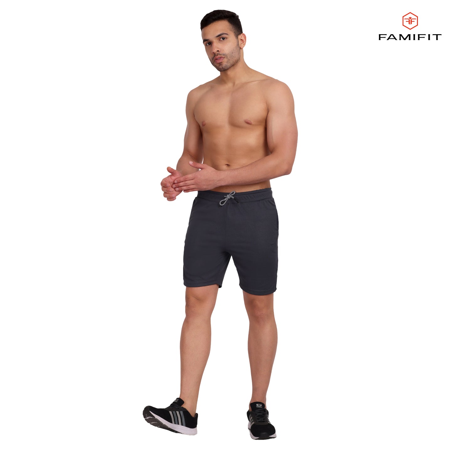 2 in 1 Layered shorts - with side zip and inner pocket - Dark Grey