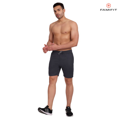 2 in 1 Layered shorts - with side zip and inner pocket - Dark Grey