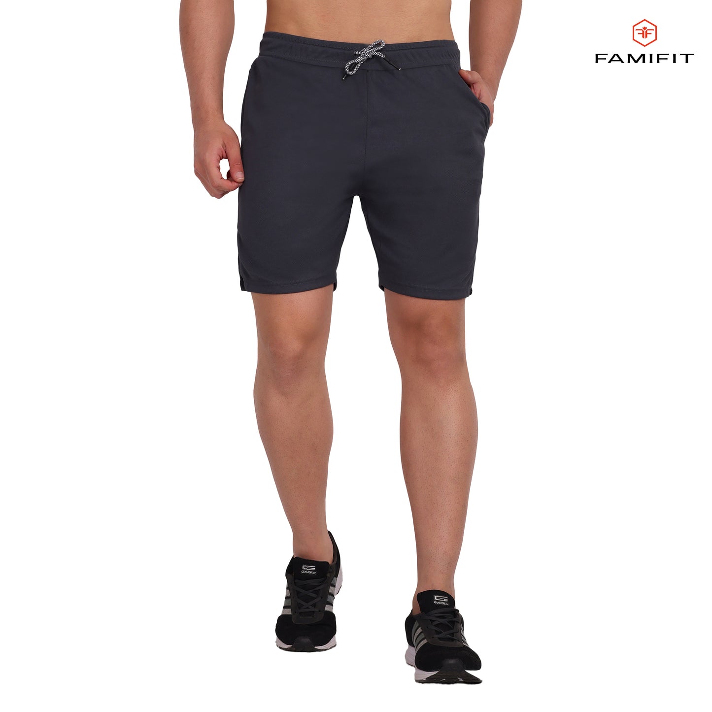 2 in 1 Layered shorts - with side zip and inner pocket - Dark Grey