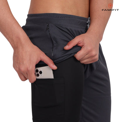 FamiFit 2-in-1 Multifunctional Knee-Length Workout Shorts for Men