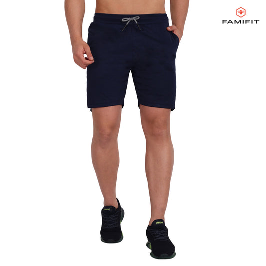 2 in 1 Layered shorts - with side zip and inner pocket - Navy Blue