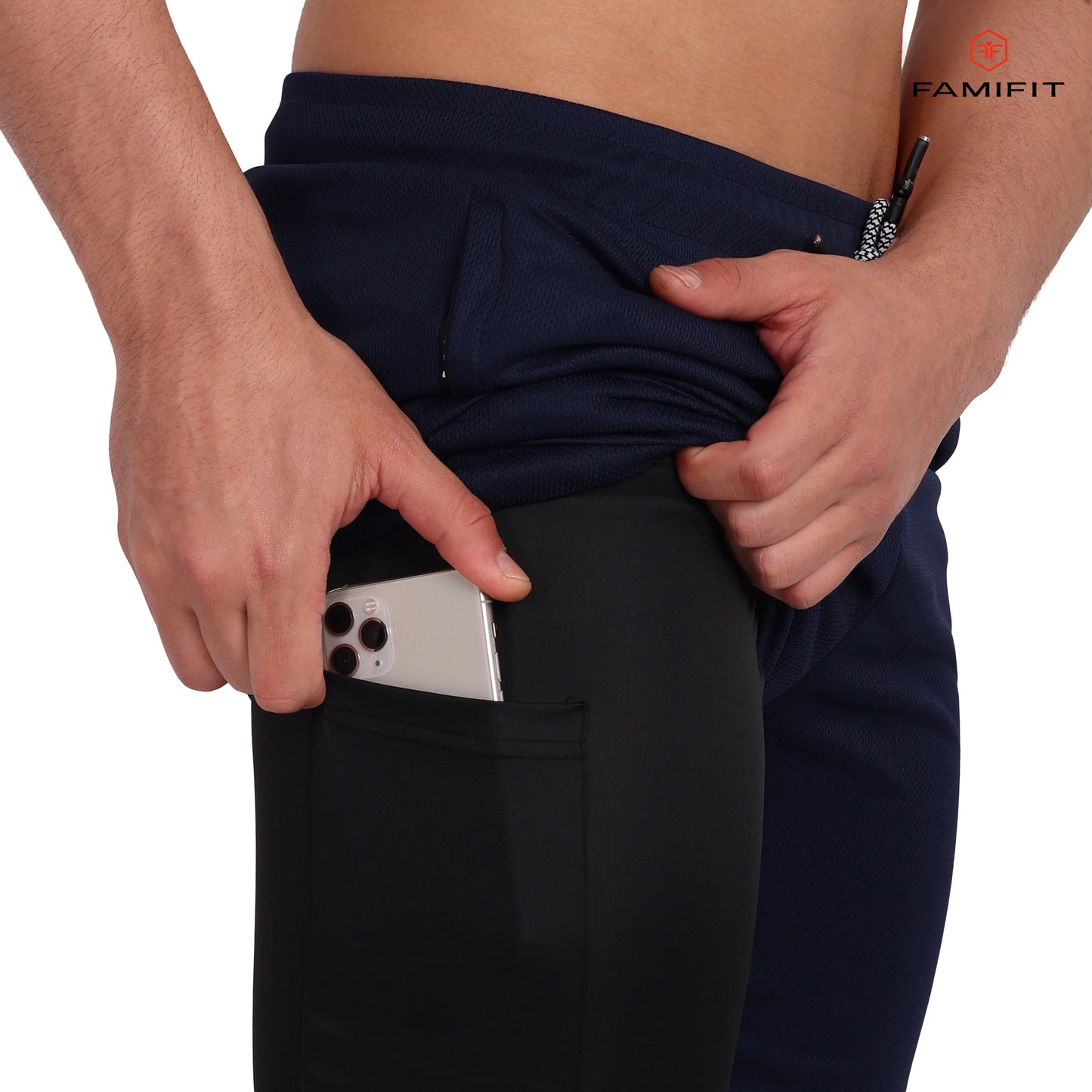 FamiFit 2-in-1 Multifunctional Knee-Length Workout Shorts for Men