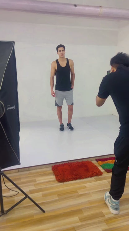Famift Tank Top, Gym vest, sports wear, Back Y cut - Black