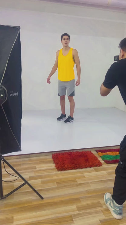 Famift Tank Top, Gym vest, sports wear, Back Y cut - yellow