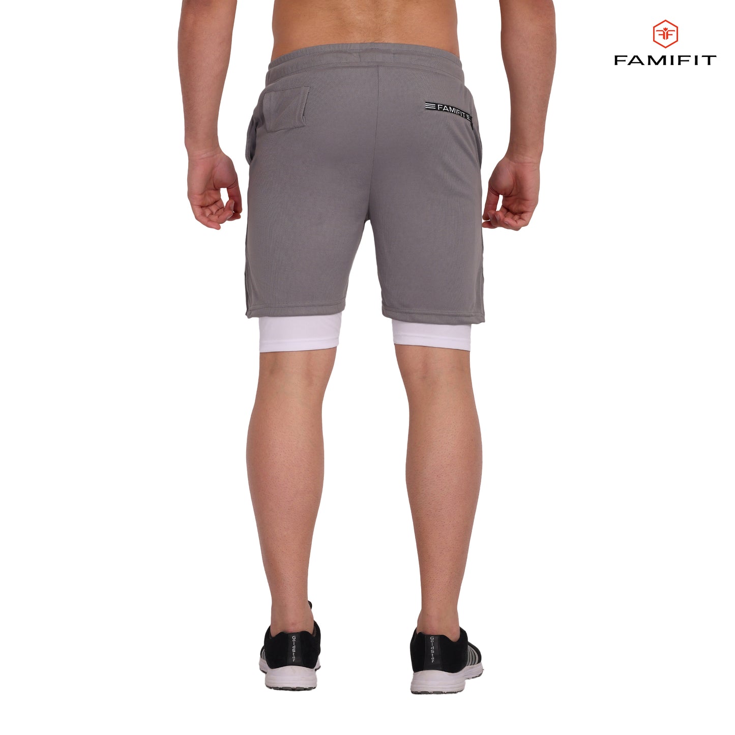 2 in 1 Layered shorts - with towel Loop and back zip - Silver Grey