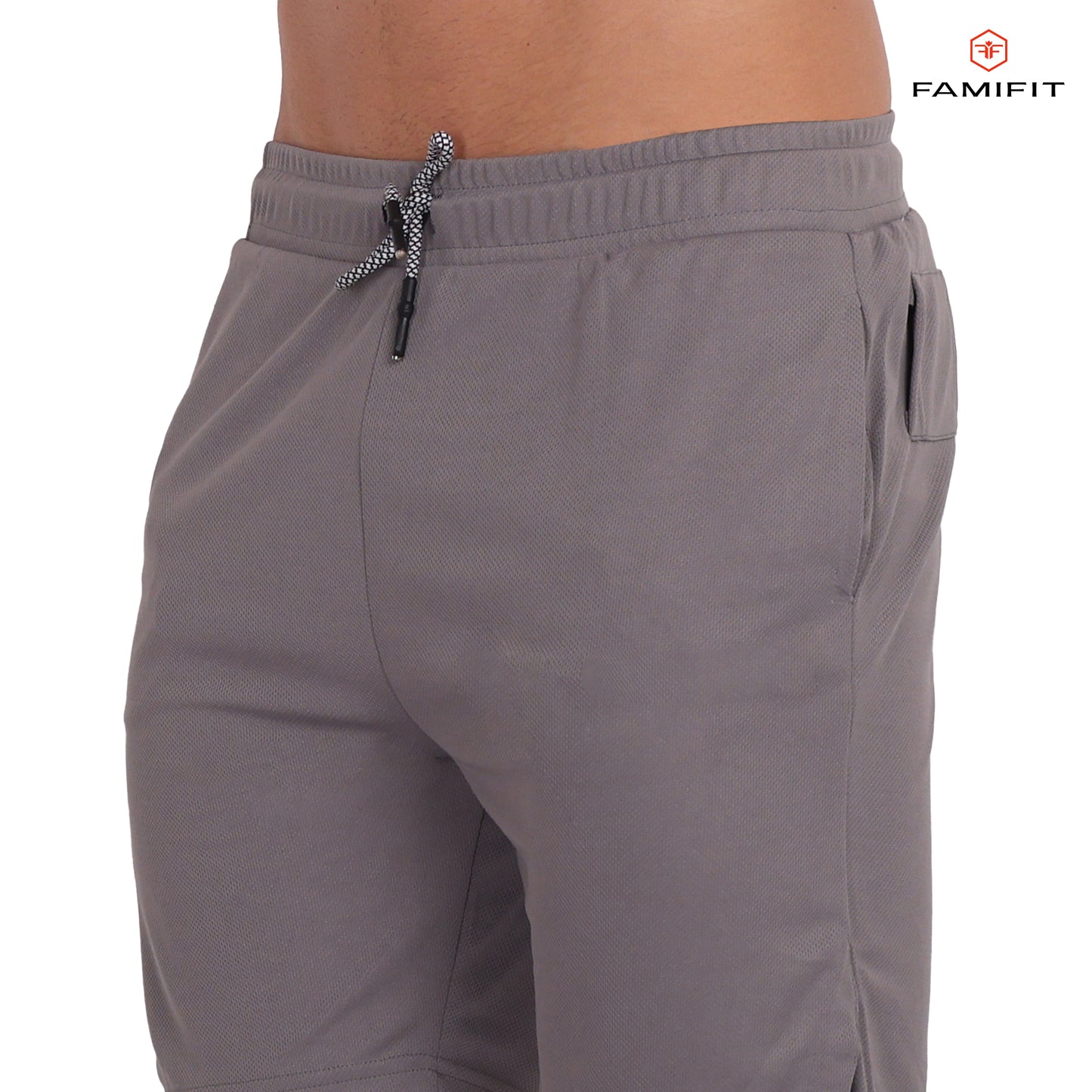 2 in 1 Layered shorts - with towel Loop and back zip - Silver Grey